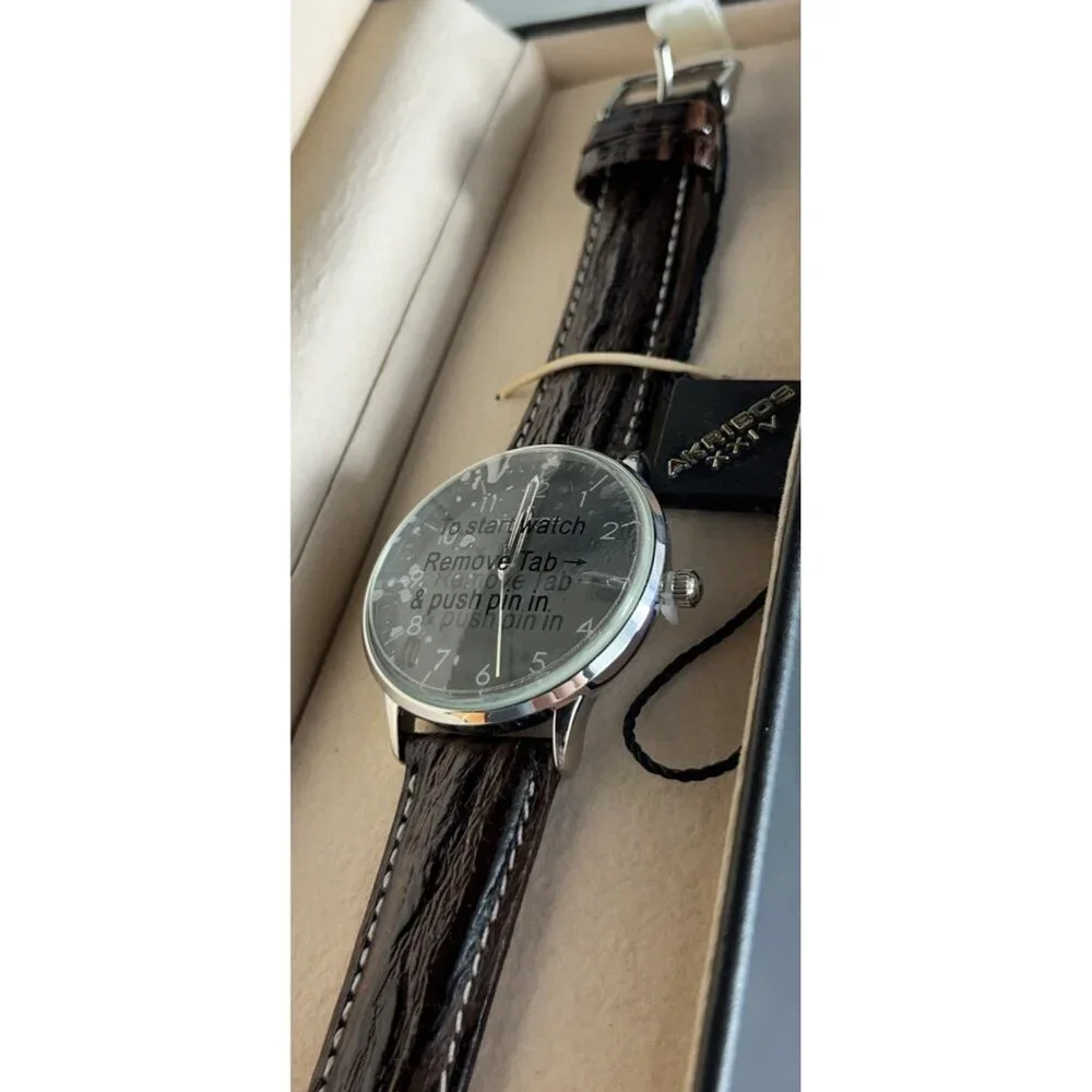 Akribos XXIV Men’s Retro Black Dial Watch w/ Date Window Leather Strap AK715SSB